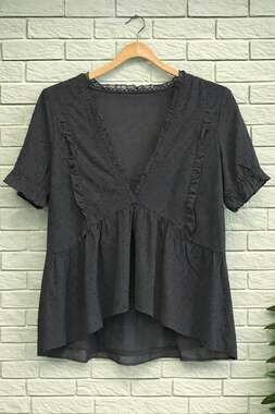 Coolmee Women's Puff Sleeve Peplum Babydoll Tops Summer Smoked T Shirts Casual L